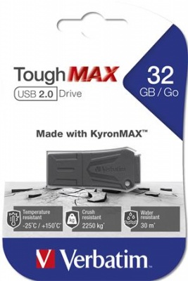 Pendrive, 32GB, USB 2.0, extra ellenálló, VERBATIM "ToughMAX", fekete