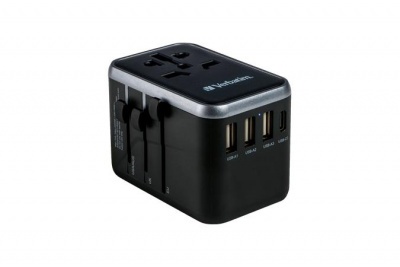 Utazó adapter, univerzális, USB-A(QC 3.0)/USB-C(PD61W)2xUSB, VERBATIM "UTA-04"